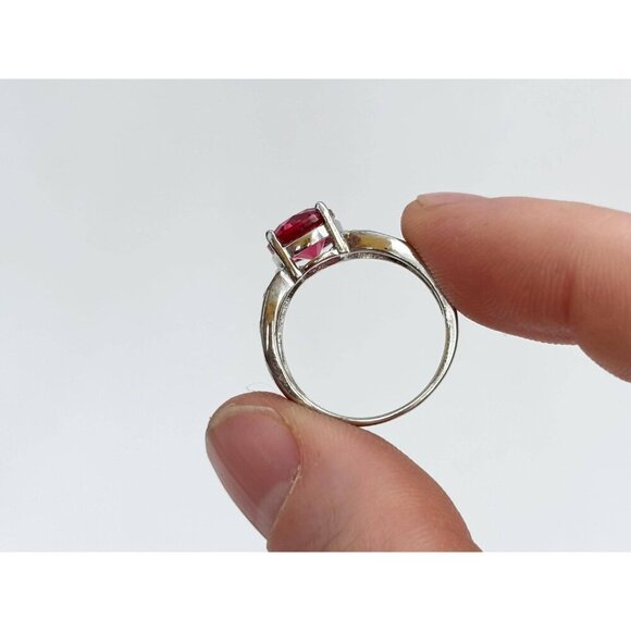 Bright Garnet & Faux Opal Modernist Sterling Silver Vintage Ring - sz 6.5 - Picture 10 of 10